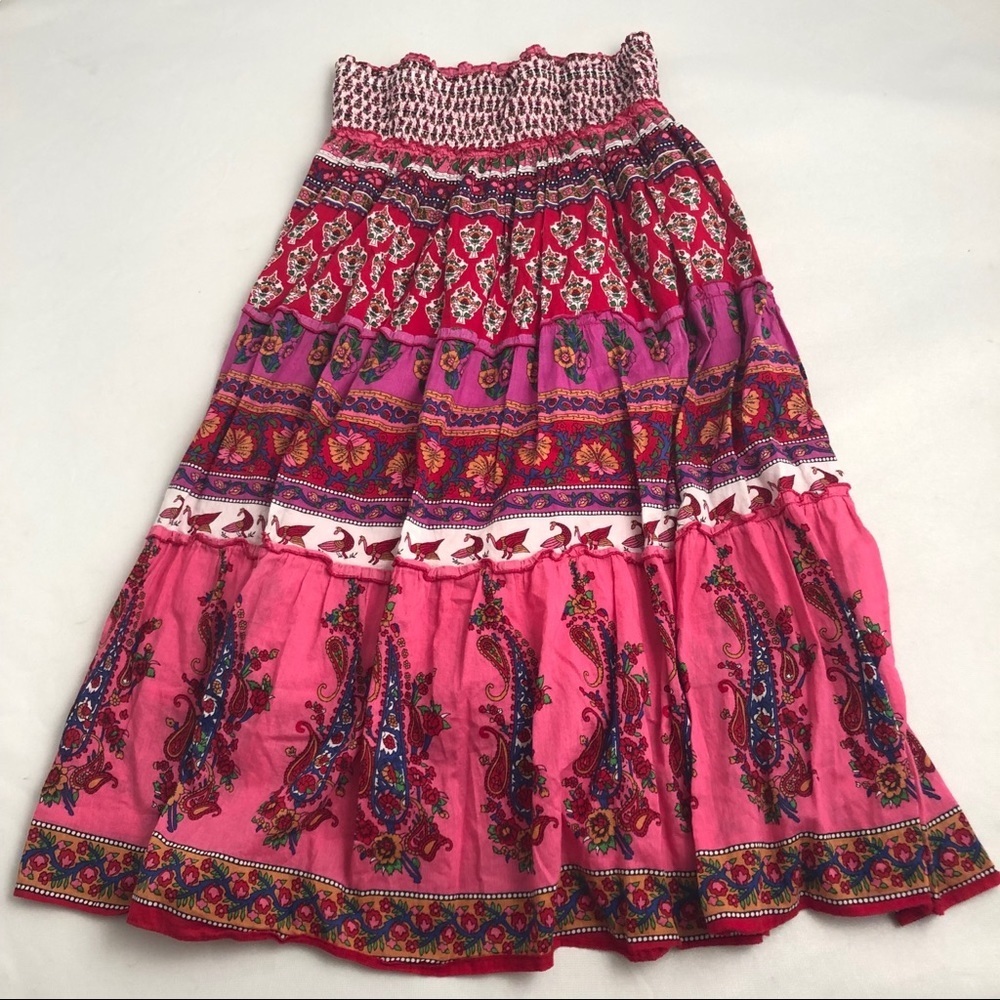 Chaudry KC pink multicolored boho patterned tiered maxi skirt